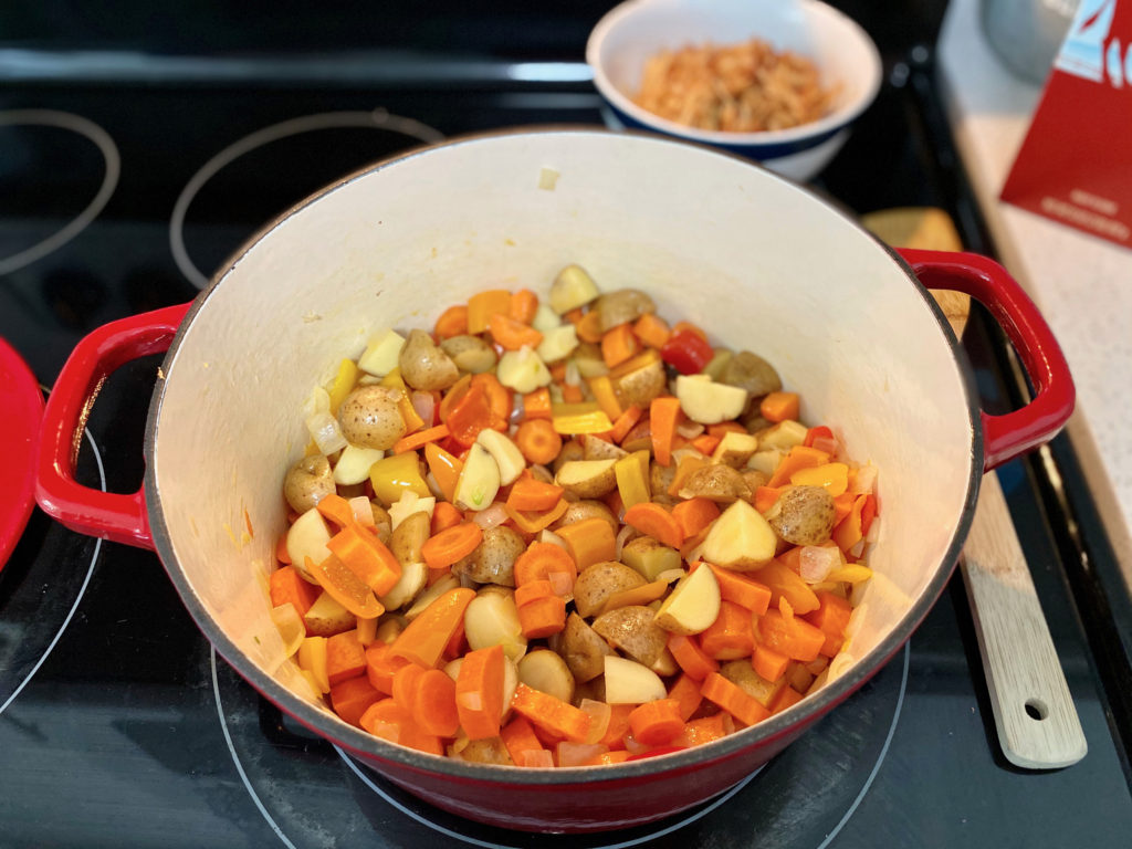 Saute ingredients for Japanese Curry