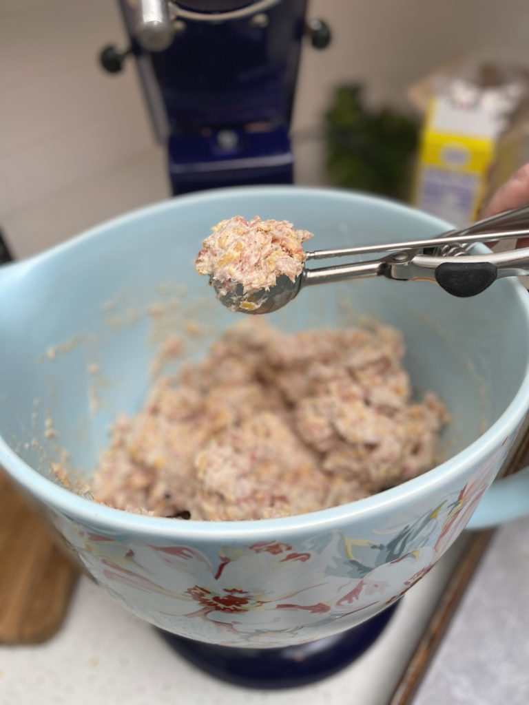 Scoop mixture into balls with a cookie scoop