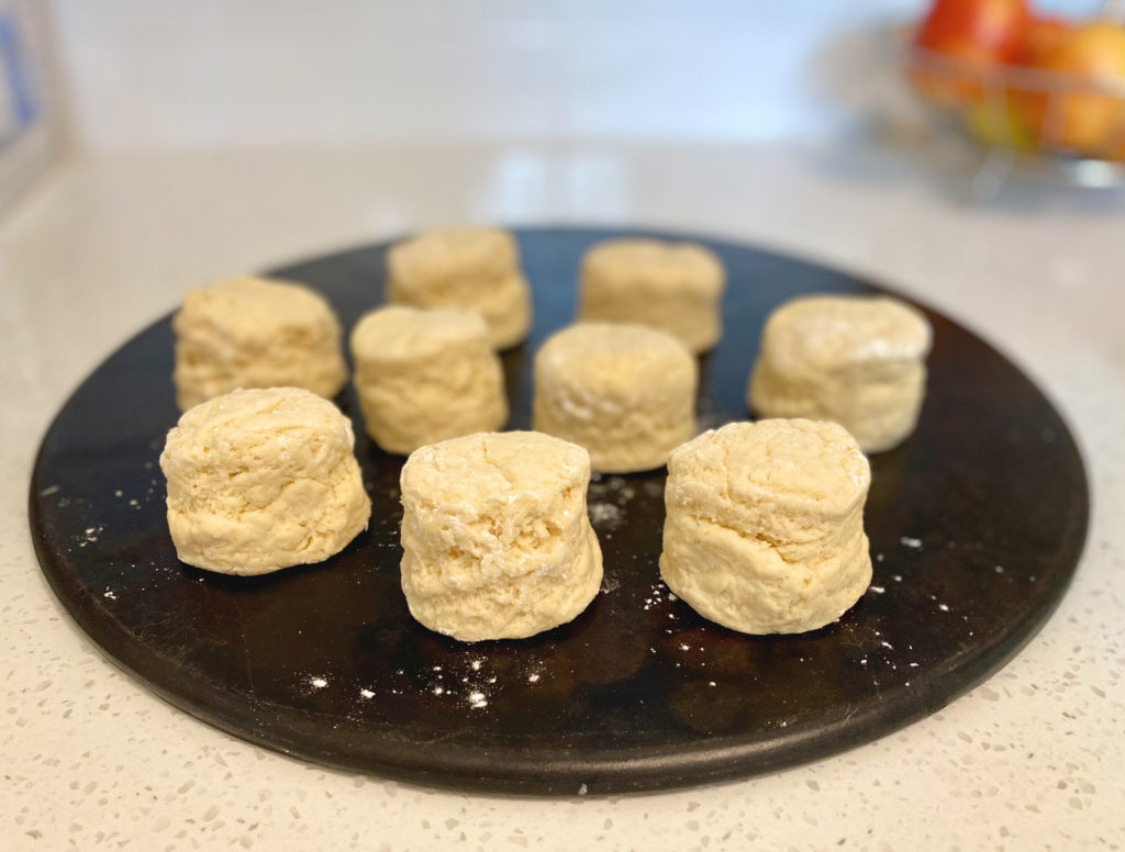 Classing scones on a baking stone ready for the oven