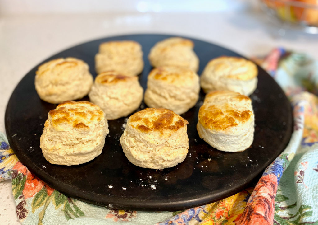 Fresh baked scones on a baking stone