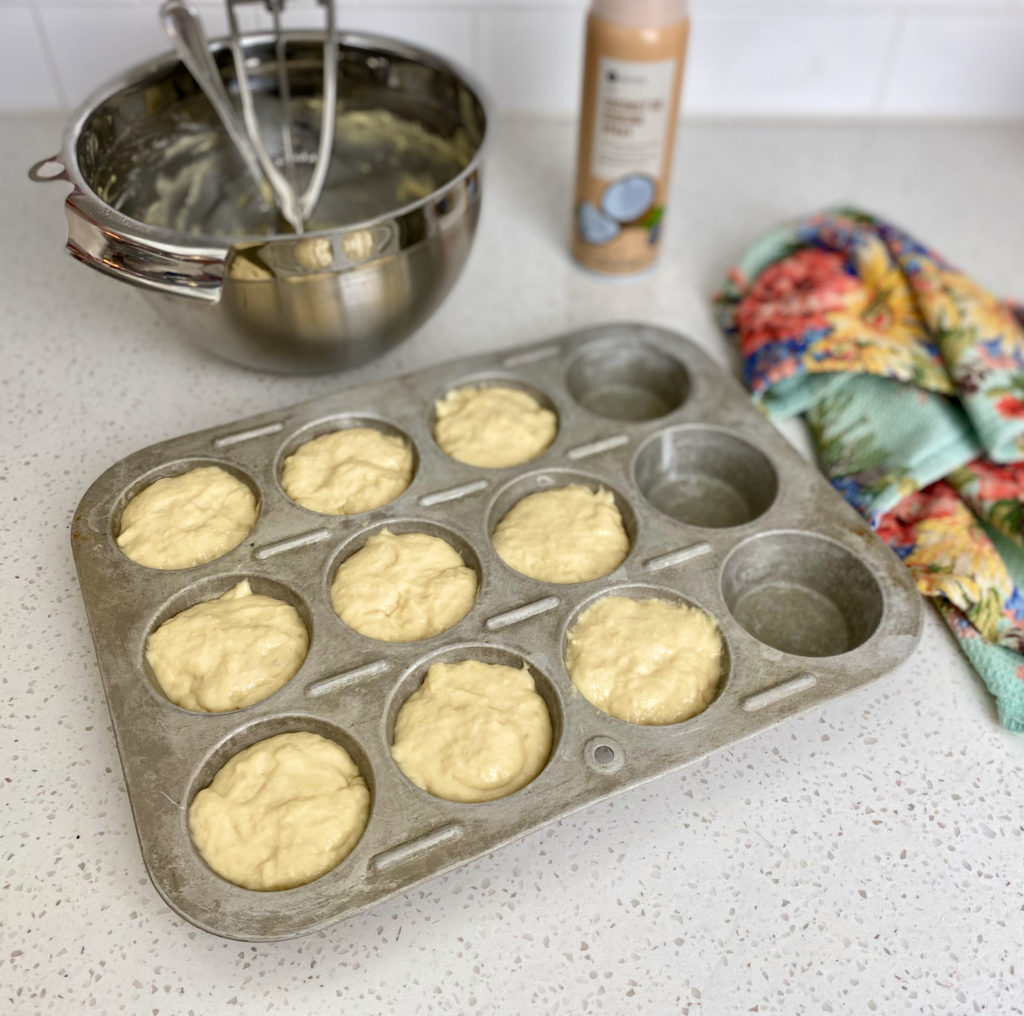 Dough for dinner rolls in muffin tin