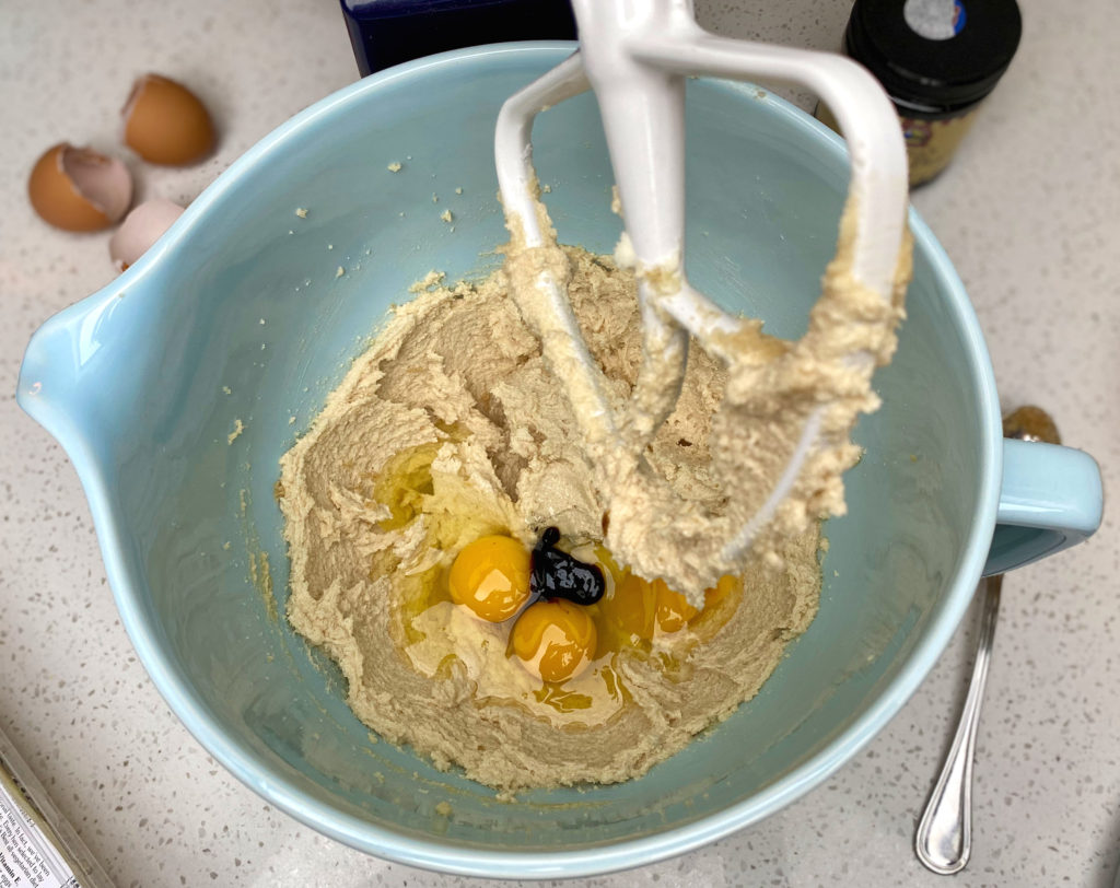 Mixing chocolate chip cookie dough