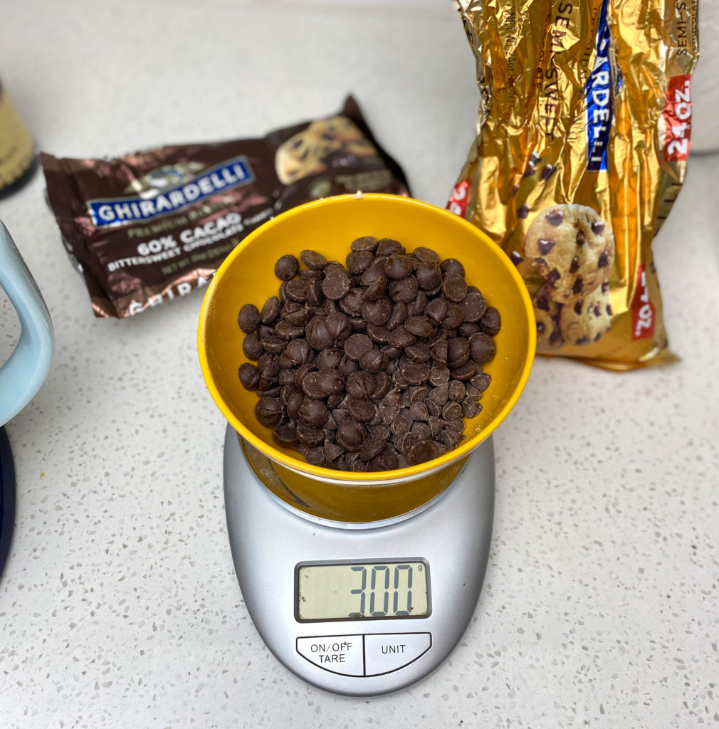 Weighing chocolate chips