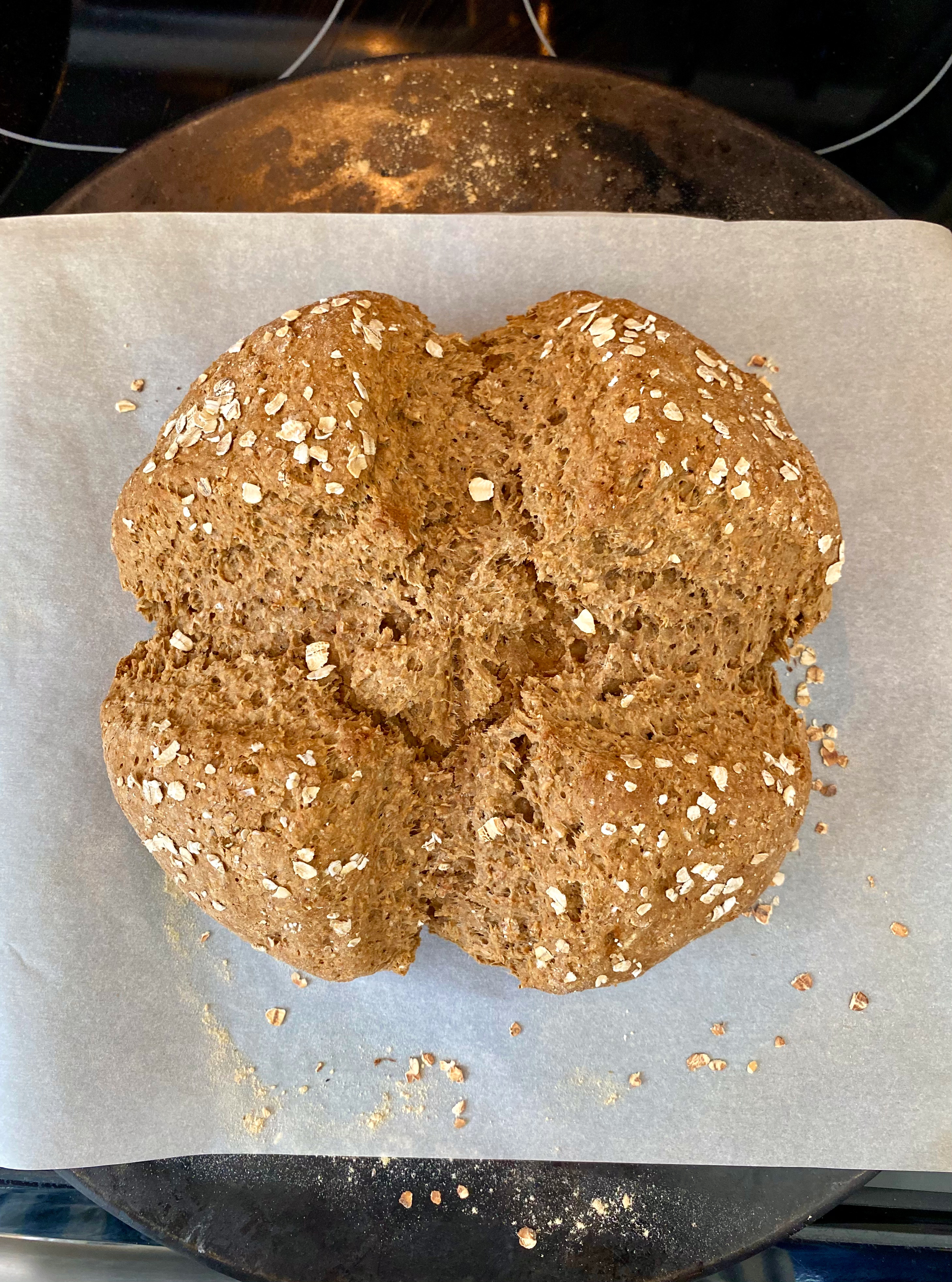 Fresh baked Irish Brown Bread hot from the oven